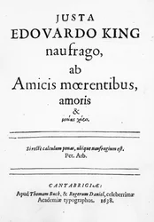 Titlepage to Justa Edouardo King naufrago ab Amicis moerentibus, amoris & ..., published 1638