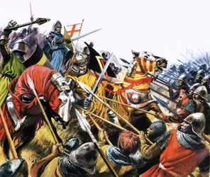 Unidentified Battle Scene with Armored Cavalry Horses