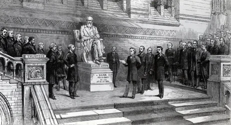 Unveiling the statue of the late Charles Darwin in the Natural History Museum, South Kensington, 9th June 1885