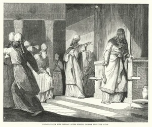 Uzziah Struck with Leprosy After Burning Incense Upon the Altar (engraving)