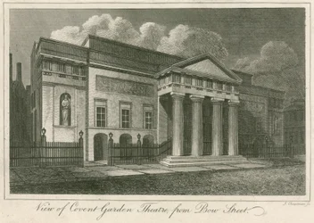 View of the exterior of Covent Garden Theatre, London, from Bow Street