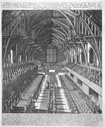 Westminster Hall during the celebrations after the Coronation of James II
