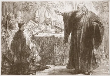 Wicliffe before the Convocation at Oxford, illustration from The History of Protestantism by James Aitken Wylie, 1878