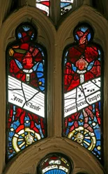 Window depicting angels on wheels with antiphons