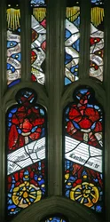 Window depicting angels on wheels with antiphons