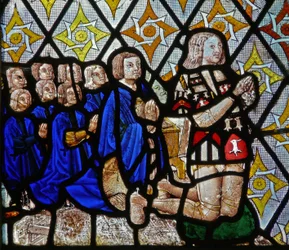 Window depicting Walter Curson and his eight sons