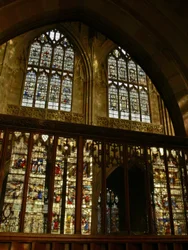 View of the North Clerestory Windows with the South Choir Windows Reflected in the Internal Screen