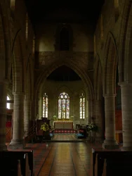Window depicting a view towards the east end of the church