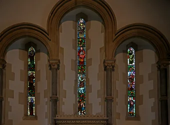 Window depicting the east window with lancets by Fred Weekes and Gualbert Saunders