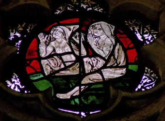 Window in the Chapter House depicting a scene from the Last Judgement: souls resurrecting