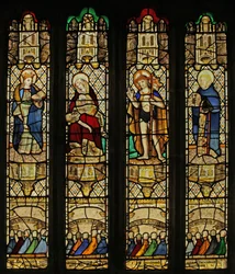 Window 3 depicting Christ, the Pieta, St Mabena, St Mewbred