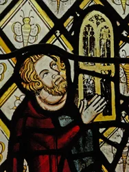 Window depicting a donor - Robert Skelton giving the window; the quarries with butterflies
