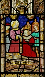 Window 5 depicting St Neot gives his crown to his younger brother
