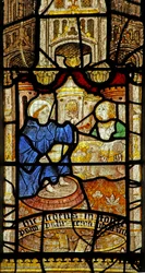 Window 5 depicting St Neot studies the psalter - feet in water