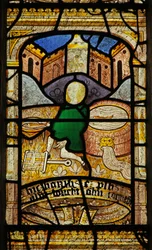 Window 5 depicting St Neots servant brings him 2 fish from the well