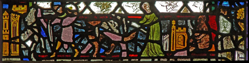Window w40 depicting a border panel with a fox chase