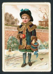 Young Girl holding fur muff and apple