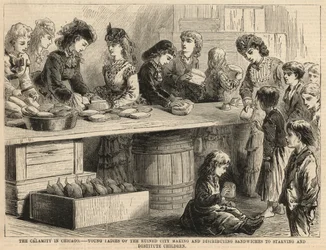 Young Ladies of the Ruined City Making and Distributing Sandwiches to Starving and Destitute Children