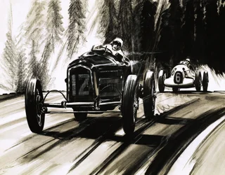 Racing on the Nurburgring, the German road race circuit