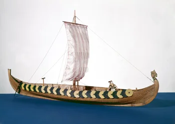 Rigged model of a Viking ship found at Gokstad, Norway in 1880
