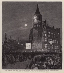 Announcement of the results of the 1892 General Election from the Liberal Club, Westminster, London