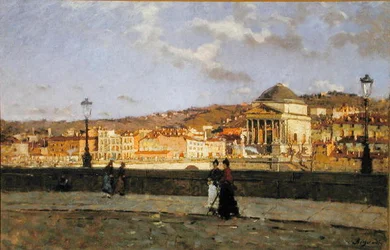 Quay along the Po River and the Church of Grande Madre di Dio, Turin