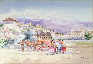Travellers Descending from a Stagecoach