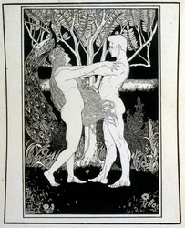 Adam and Eve (Innocence), from the Book Judah Illustrated by Ephraim Moses Lilien (1874-1925). Lilien is Considered as the Father of Zionist Iconography, Created in the Jugendstil (German Art Nouveau) Style. He Illustrated 