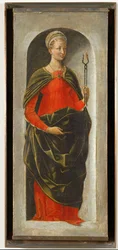Saint Apollonia, right column of the altar of Saint Vincent Ferrier painted for Bologna by Francesco Cossa, finished by Ercole di Roberti