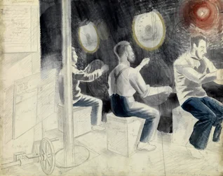 The Dive Control Room, During the Submersion of the Submarine. Pencil Series by Eric Ravilious (1903-1942), Embarked on a Submarine During the Second World War (1939-1945)