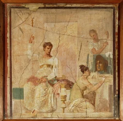 Actors dedicating a mask to the gods, copy of a 4th BCE Greek original from Herculanum, Italy