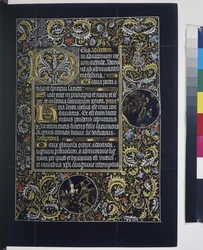 Full page: text with initials, with medallions in the borders of tendrils, 3rd quarter of the 15th century