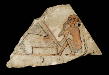 Ostracon Showing a Boy and a Pig
