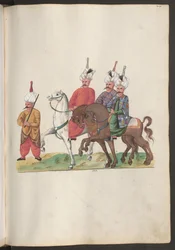Personnel of the Persian Embassy: Three High-Ranking Persians on Horseback with a Companion