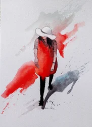 Red Dress Watercolor