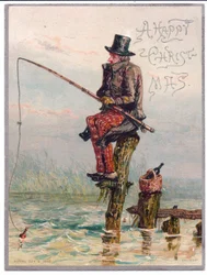 Victorian Man Sitting on a Tree Stump Fishing, c.1880