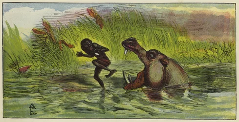 Ashanti Man Being Menaced by a Hippopotamus