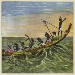 The King of the Ashantees at Sea in His State Canoe