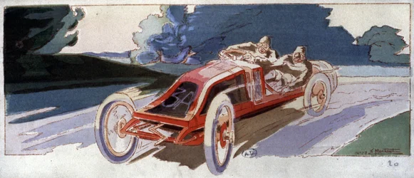 Szisz on Renault car, winner of the ACF Grand Prix, c. 1910