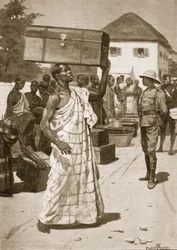 Carriers starting from Cape Coast Castle for Kumassi, illustration from 