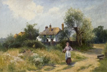 Landscape with Cottage Woman, late 19th-20th century