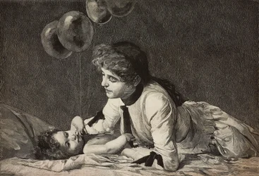 No one will ever love you way I do, mother and child, engraving by Ernesto Mancastroppa from painting by Raffaele Faccioli, from L