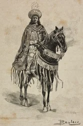 Prince of Naples in Costume of Grand Master of Order of Annunciation at Villa Borghese Tournament on Occasion of Silver Wedding of Umberto I and Margherita of Savoy, Rome, Italy