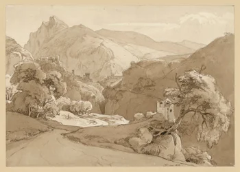 Italian Mountain Landscape, with the Ruin of a Round Temple in the Middle Ground