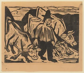 Farmer with Three Cows