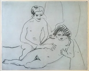 Couple - A Naked Couple Lying on a Bed - Drawing by Ernst Ludwig Kirchner (1880-1938), New York, Museum of Modern Art