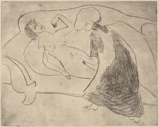 Girl, with Another Rubbing Her Belly