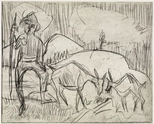 Shepherd with Goats/Mountainside with People and Goats