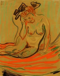 Crouching Female Nude with Arm Resting