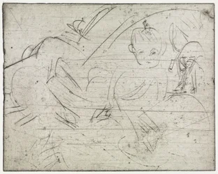 Children with Japanese Parasol / Lying Boy and Cat
